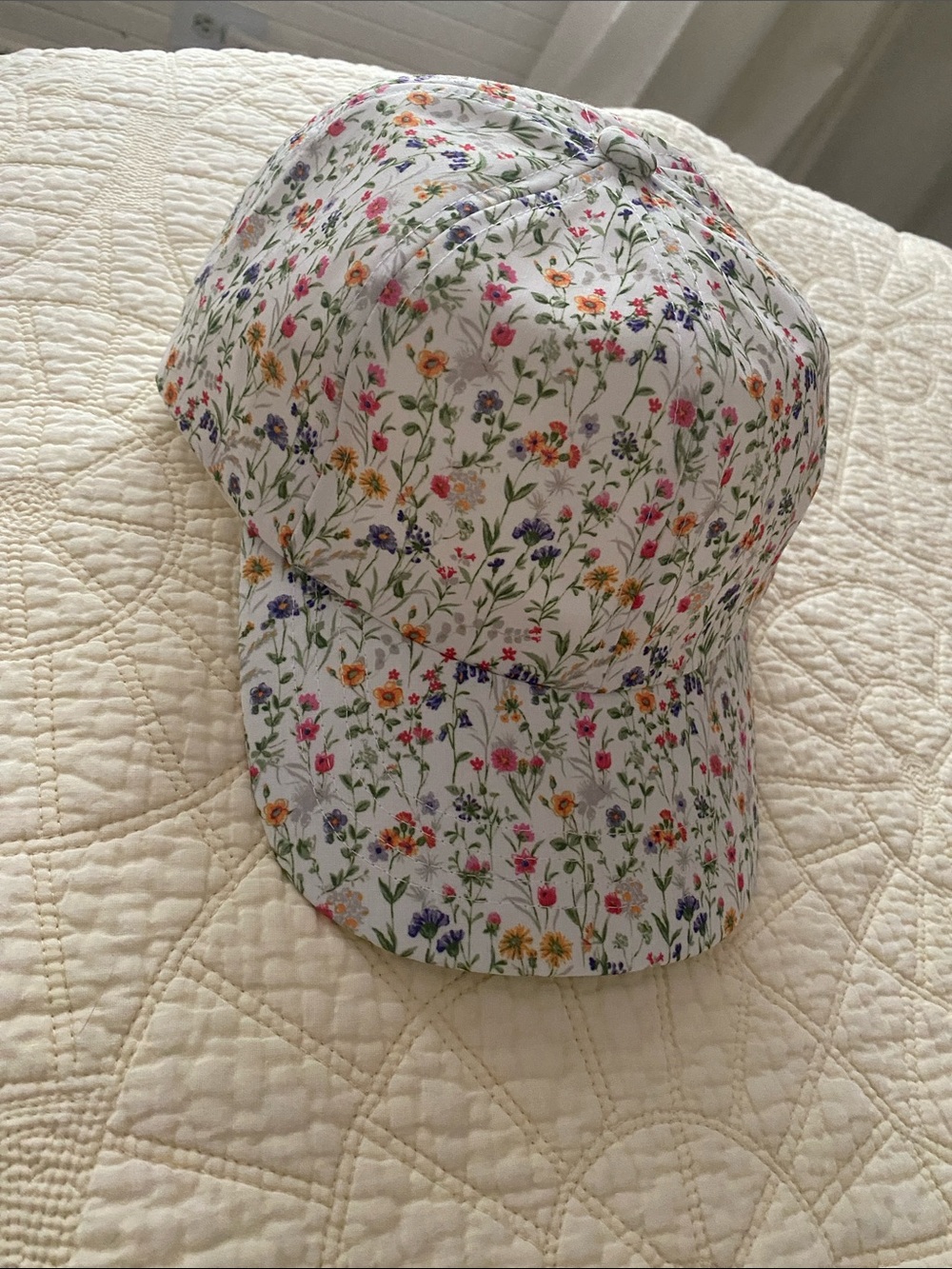 Floral Print Baseball Cap - White with Multi-Color Blooms